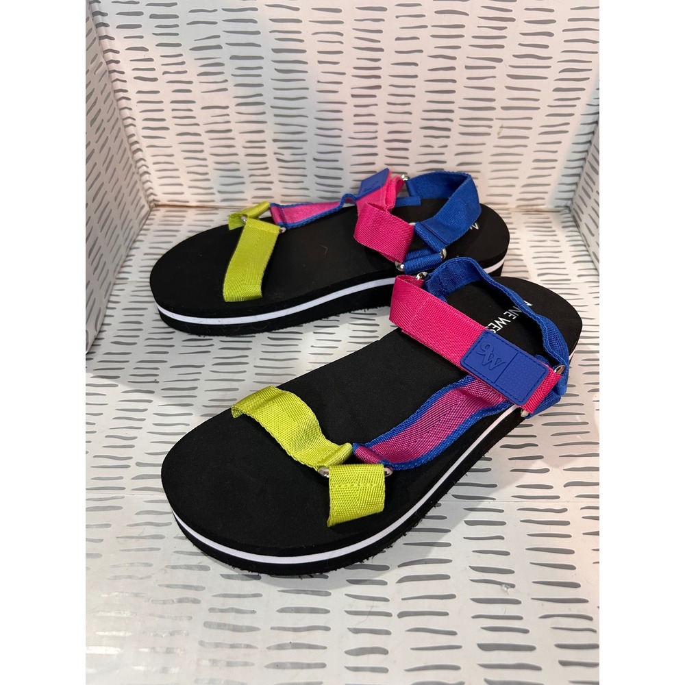 New Nine West Tomoro 2 Womens Platform Sandals Multicolor Strappy Neon Size 8M‎